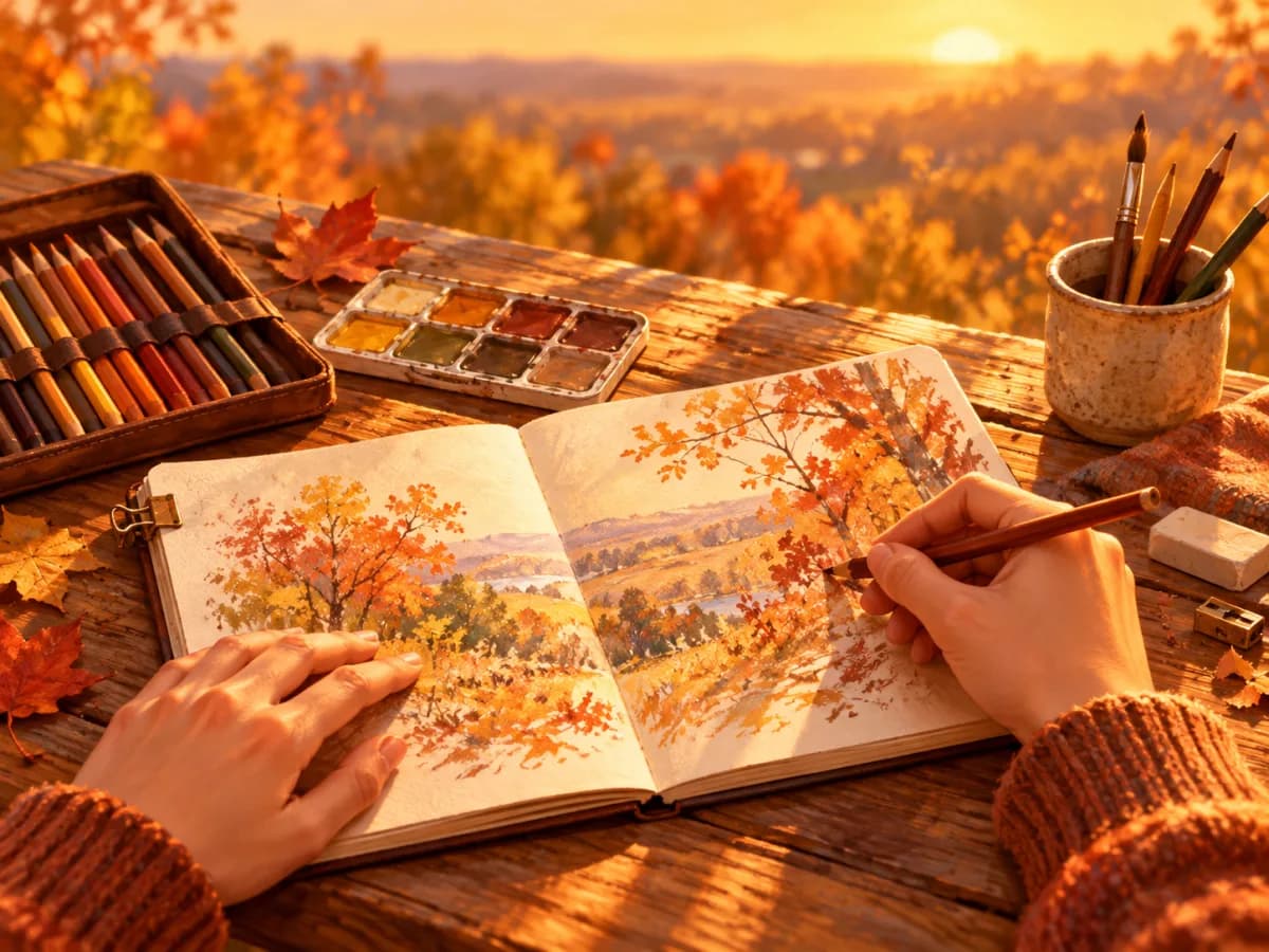 가을 드로잉 체험을 준비하는 손을 그린 AI 그림