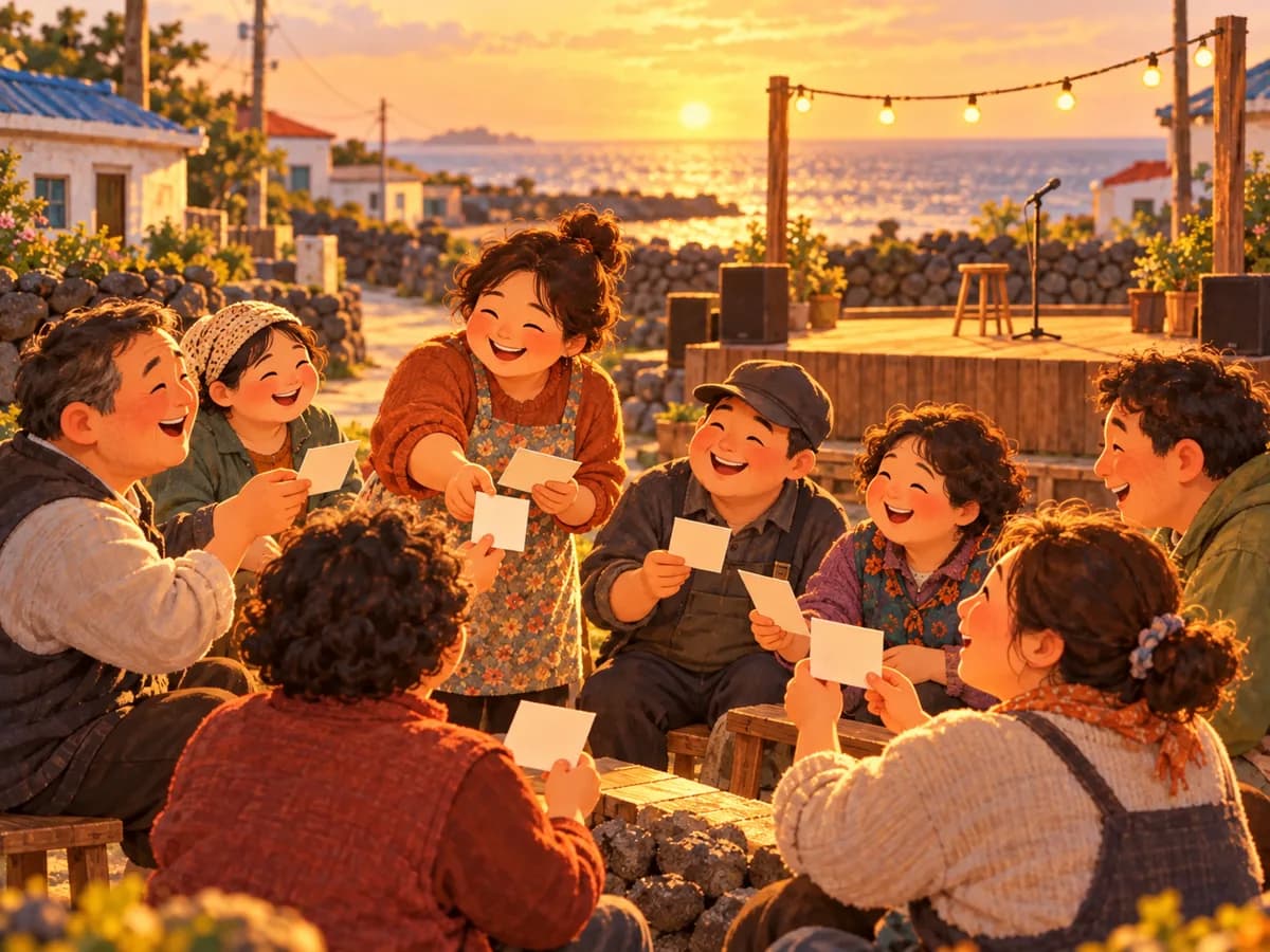 마을 이야기를 나누는 지역 주민 장면을 그린 AI 그림