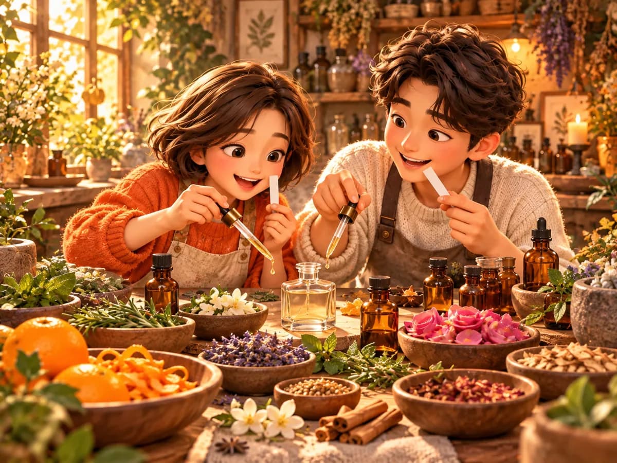 나만의 향수를 만드는 여행 장면을 그린 AI 그림